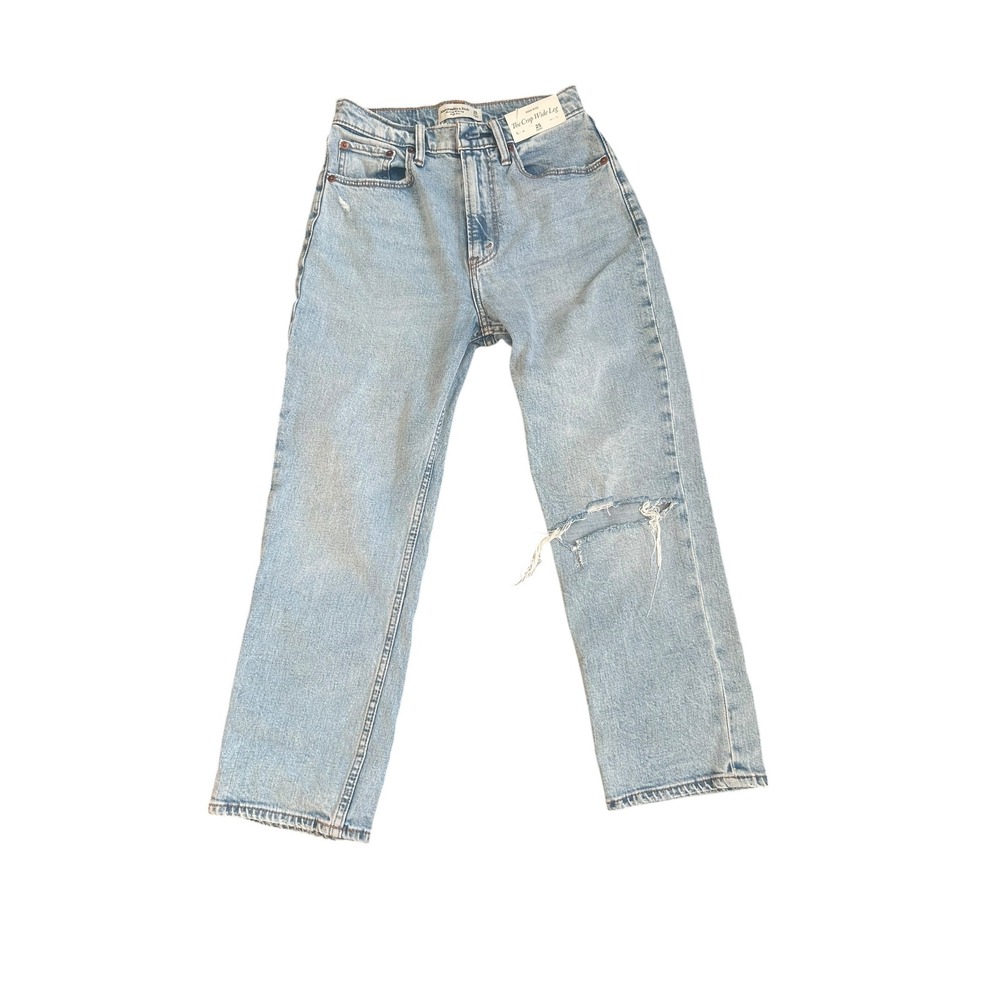 Abercrombie & Fitch The Crop Wide Leg High Rise Jeans 25 Short‎ Light Wash New